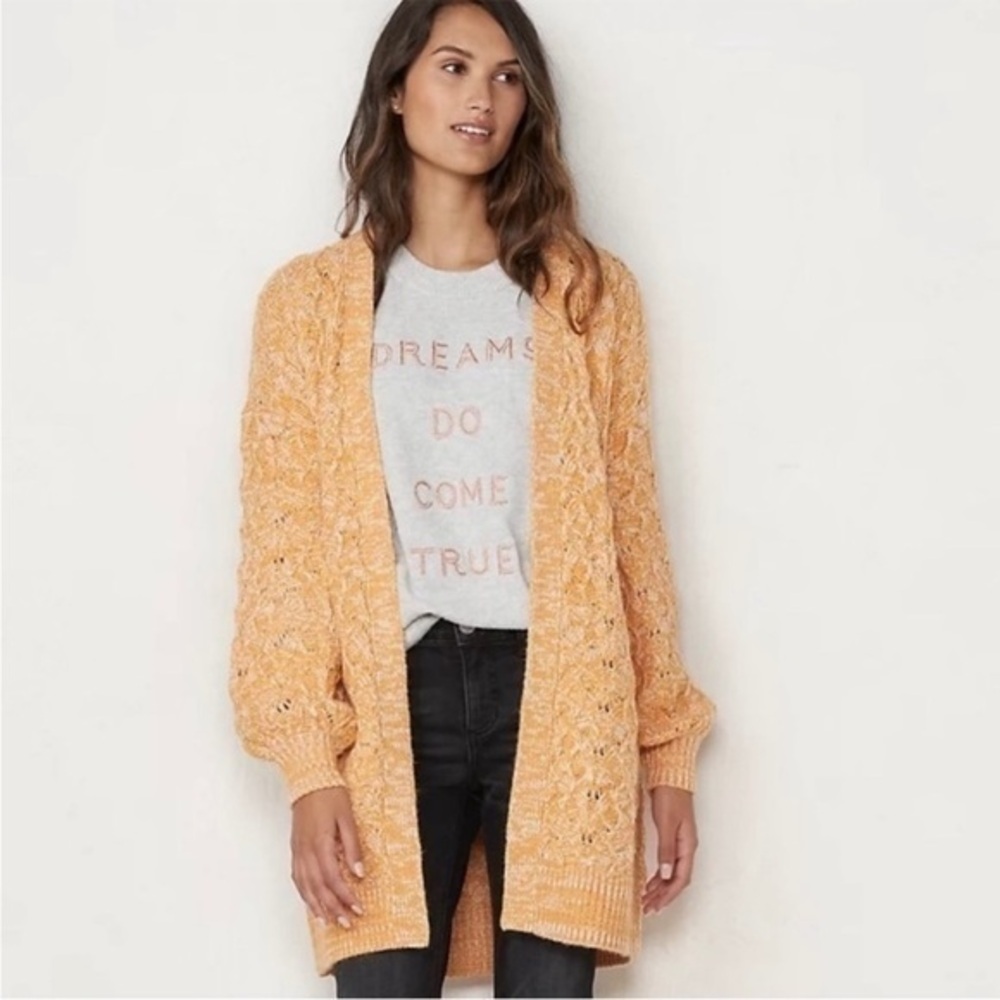 LC Lauren Conrad Creamsicle Pointelle Open Cardigan Sweater